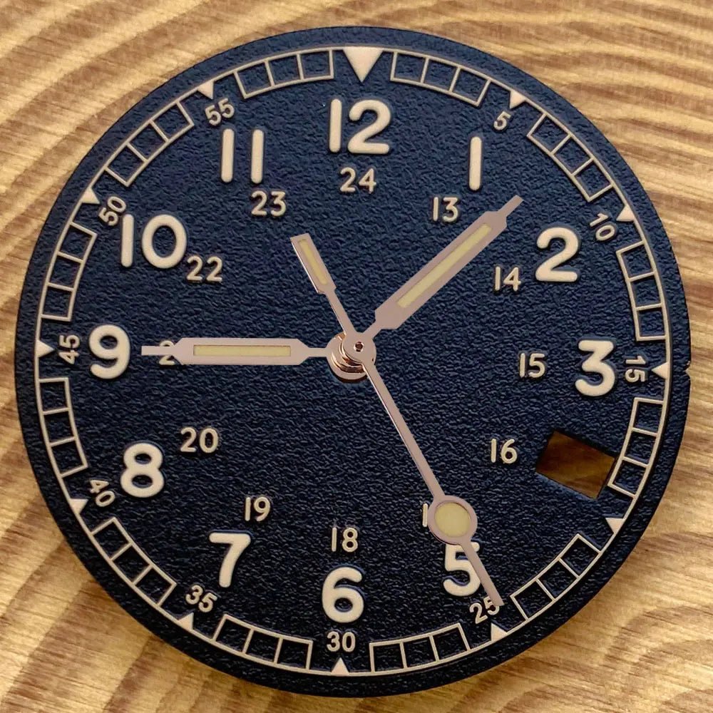 Nologo 29mm Pilot Field Watch Dial Face for NH35 NH36 3.8/3 Clock Watch Mod Case Numbers Markers Vintage Black Hand SKX Mod - Tandorio Watches