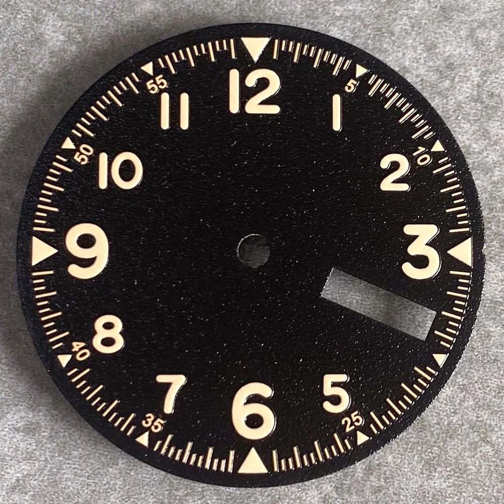 Nologo 29mm Pilot Field Watch Dial Face for NH35 NH36 3.8/3 Clock Watch Mod Case Numbers Markers Vintage Black Hand SKX Mod - Tandorio Watches