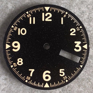 Nologo 29mm Pilot Field Watch Dial Face for NH35 NH36 3.8/3 Clock Watch Mod Case Numbers Markers Vintage Black Hand SKX Mod - Tandorio Watches