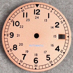 Nologo 29mm Pilot Field Watch Dial Face for NH35 NH36 3.8/3 Clock Watch Mod Case Numbers Markers Vintage Black Hand SKX Mod - Tandorio Watches