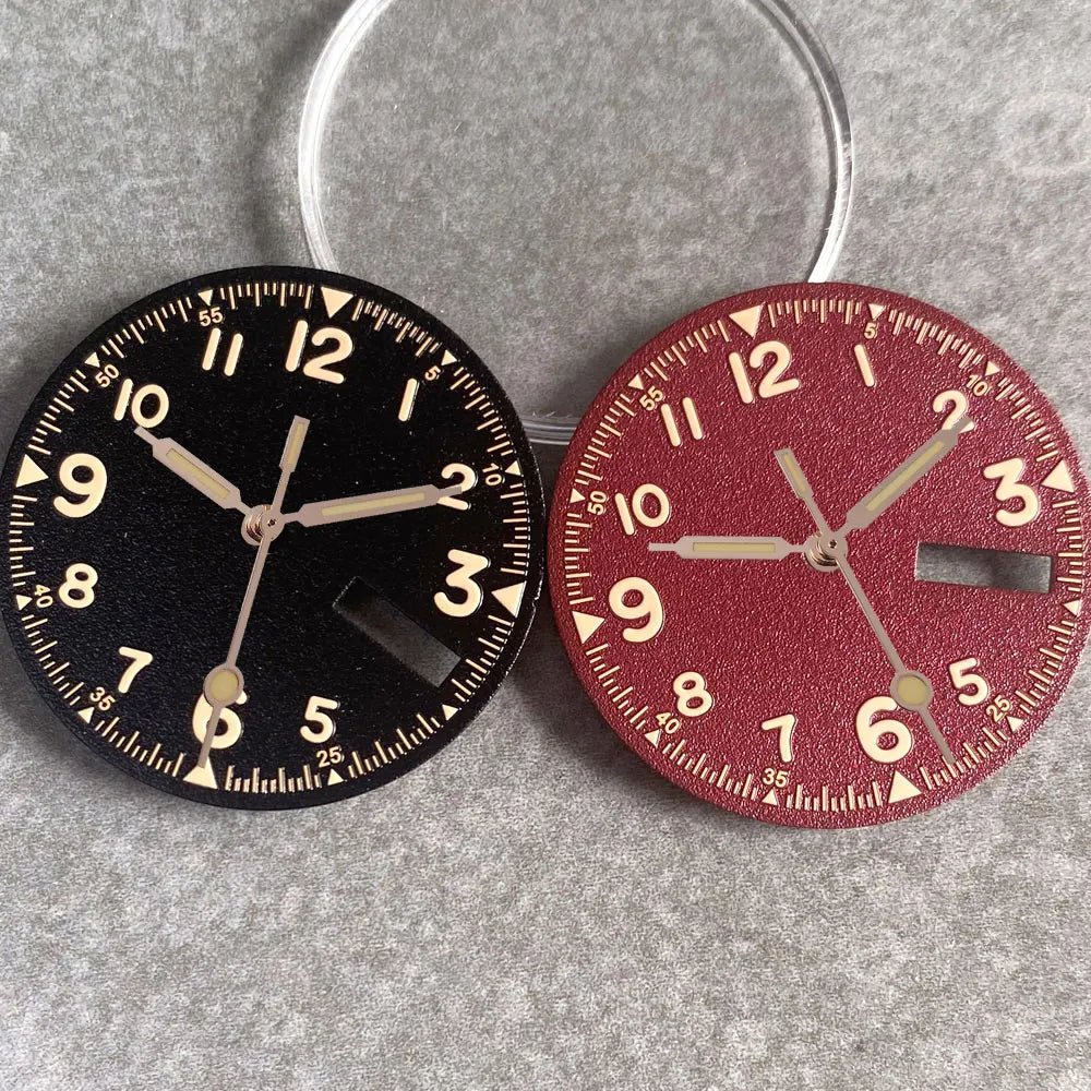 Nologo 29mm Pilot Field Watch Dial Face for NH35 NH36 3.8/3 Clock Watch Mod Case Numbers Markers Vintage Black Hand SKX Mod - Tandorio Watches