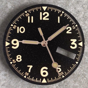 Nologo 29mm Pilot Field Watch Dial Face for NH35 NH36 3.8/3 Clock Watch Mod Case Numbers Markers Vintage Black Hand SKX Mod - Tandorio Watches
