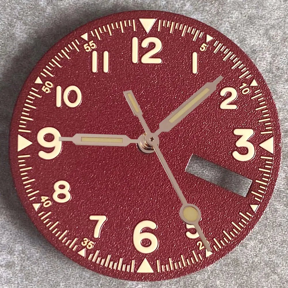 Nologo 29mm Pilot Field Watch Dial Face for NH35 NH36 3.8/3 Clock Watch Mod Case Numbers Markers Vintage Black Hand SKX Mod - Tandorio Watches