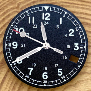 Nologo 29mm Pilot Field Watch Dial Face for NH35 NH36 3.8/3 Clock Watch Mod Case Numbers Markers Vintage Black Hand SKX Mod - Tandorio Watches