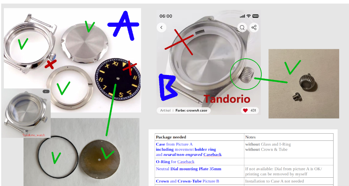 Watch Parts 5 Bundles(case,crown and dial etc)