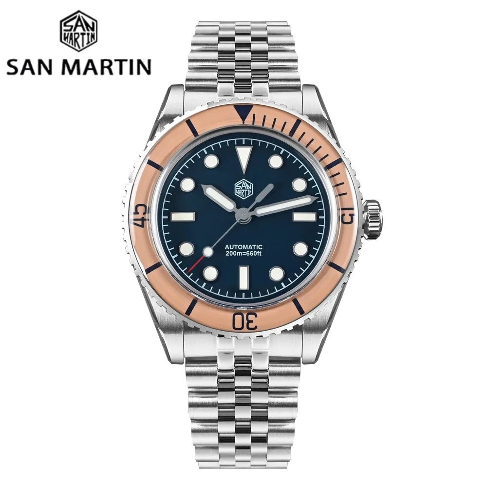 San Martin Diver SN0133 40mm NH35 Automatic AR Sapphire Bezel J - type Bracelet Waterproof 200m Swiss Lume - Tandorio Watches