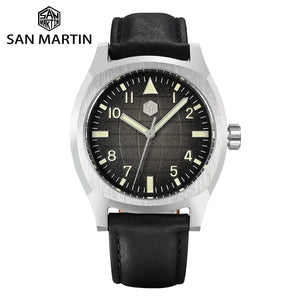 San Martin Dress Watch SN0026 38mm PT5000 SW200 Automatic Original Design Grid Textured Dial 10Bar C3 Lume Sapphire - Tandorio Watches