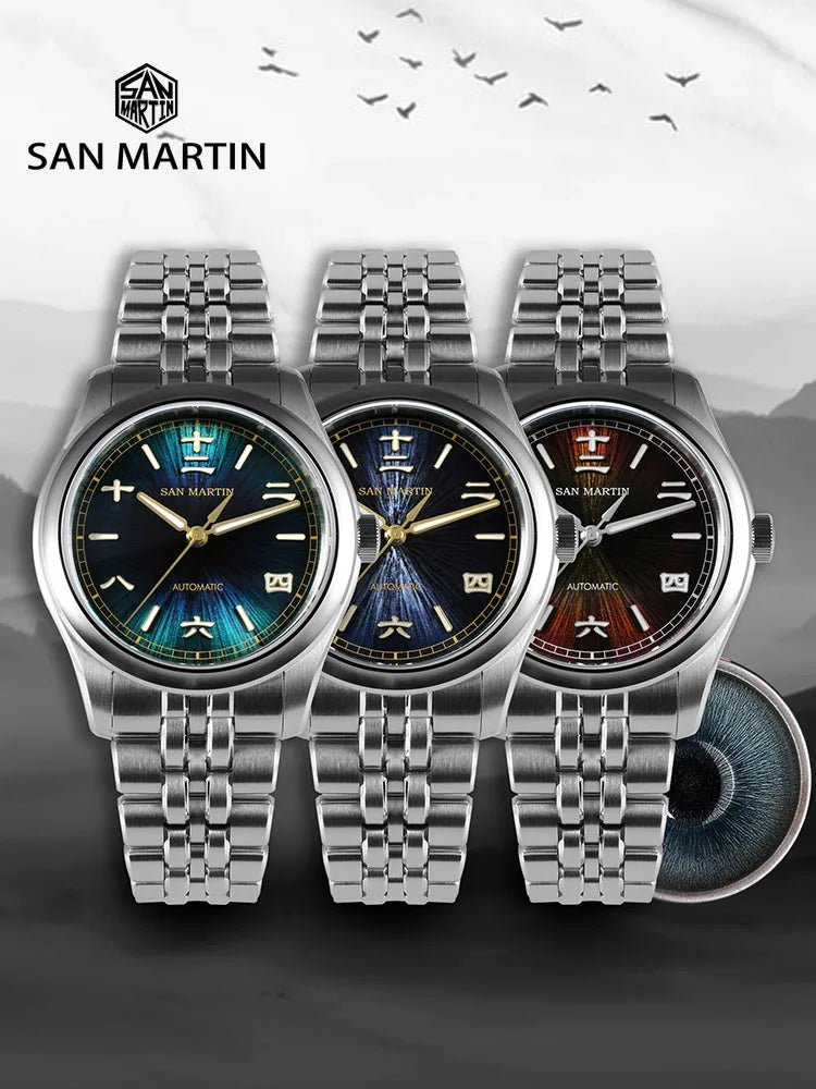 San Martin SN0144 39mm Gada Watch Sunburst JianZhan Miyota 90S5 Automatic Ar Sapphire Swiss Lume 10Bar - Tandorio Watches