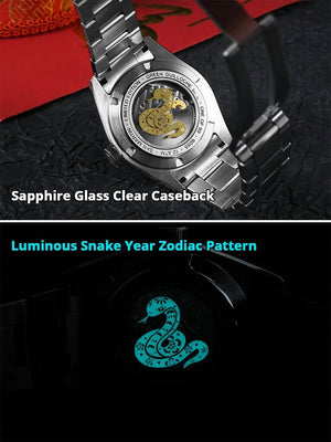 San Martin SN0144 Dress Watch 2025 Guilloche Dial Snake Year Limited 39mm Miyota 90S5 Automatic Clear Caseback Ar Sapphire Swiss Lume - Tandorio Watches
