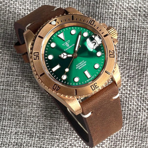 Tandorio 40mm Real Bronze Diver Sunburst Green NH35 Movt 20bar Sapphire - Tandorio Watches