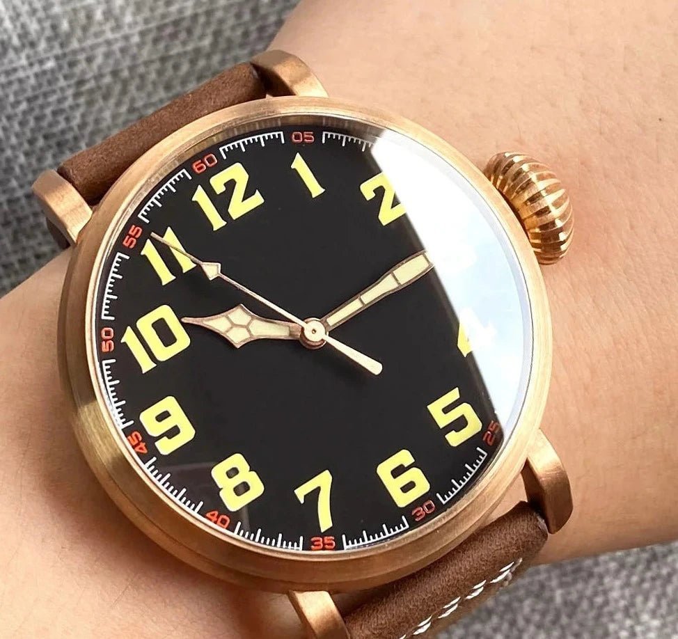 Tandorio 47mm NH35 pilot Watch CUSN8 Solid Bronze or 316L Steel Case 10ATM Sapphire TD025 - Tandorio Watches