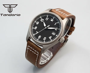 Tandorio Titanium 39mm Pilot NH35A 20bar Aviator Sapphire TD020 - Tandorio Watches