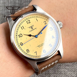 Tandorio Vintage 39mm 200M Pilot Watch NH35A PT5000 Yellow Dial Sapphire - Tandorio Watches