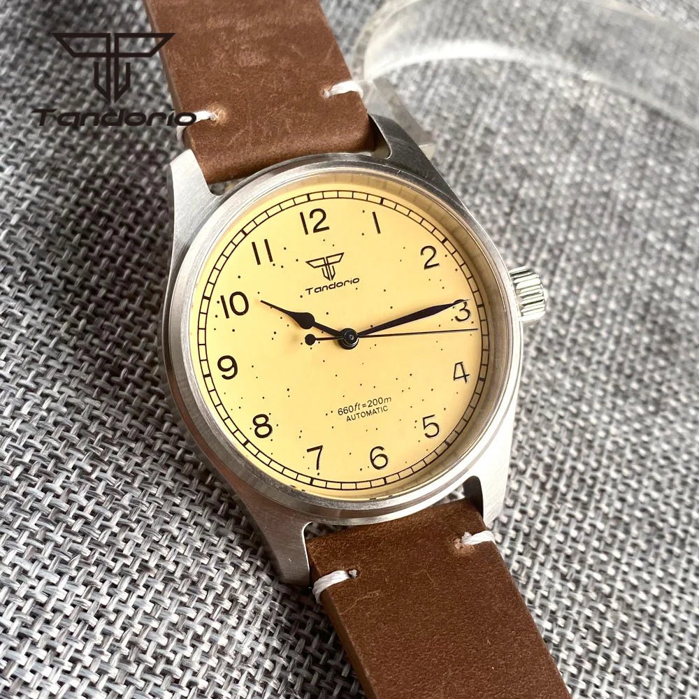 Tandorio Vintage 39mm 200M Pilot Watch NH35A PT5000 Yellow Dial Sapphire - Tandorio Watches