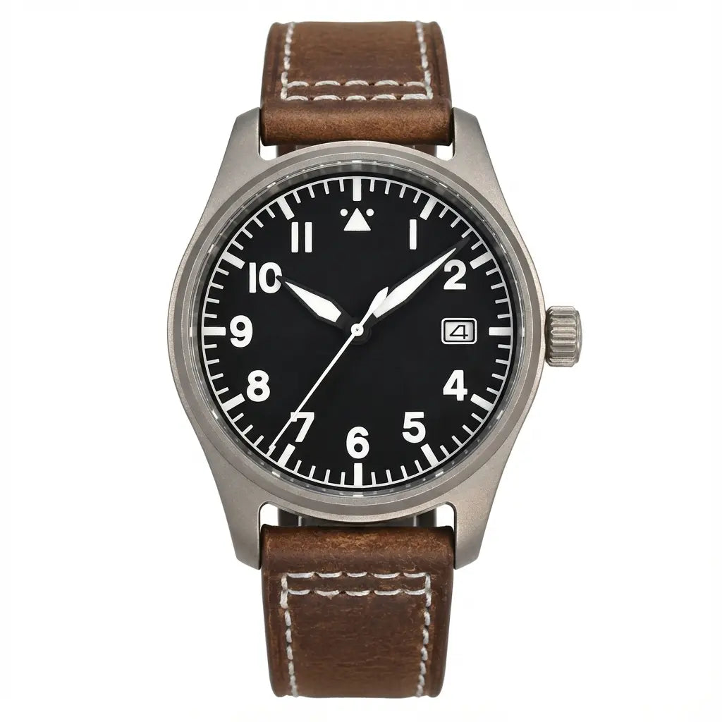 Tandorio Titanium Pilot 39mm Field Watch NH35A 20bar Aviator Sapphire TD120