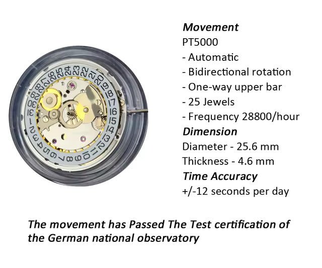 PT5000 automatic movement-Most accurate affordable movement you can get - Tandorio Watches