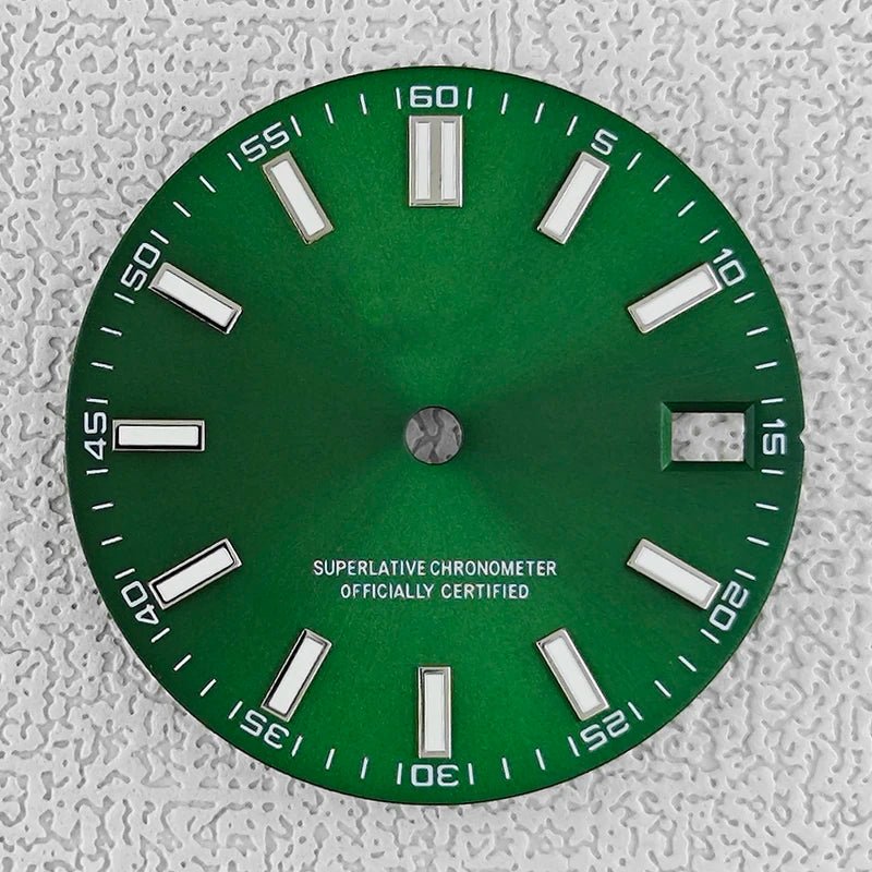 28.5mm double bar date window Watch Dial With Watch Hands Date Just Luminous Sunray Fit NH35 NH36 Watch Faces Automatic Movement - Tandorio Watches