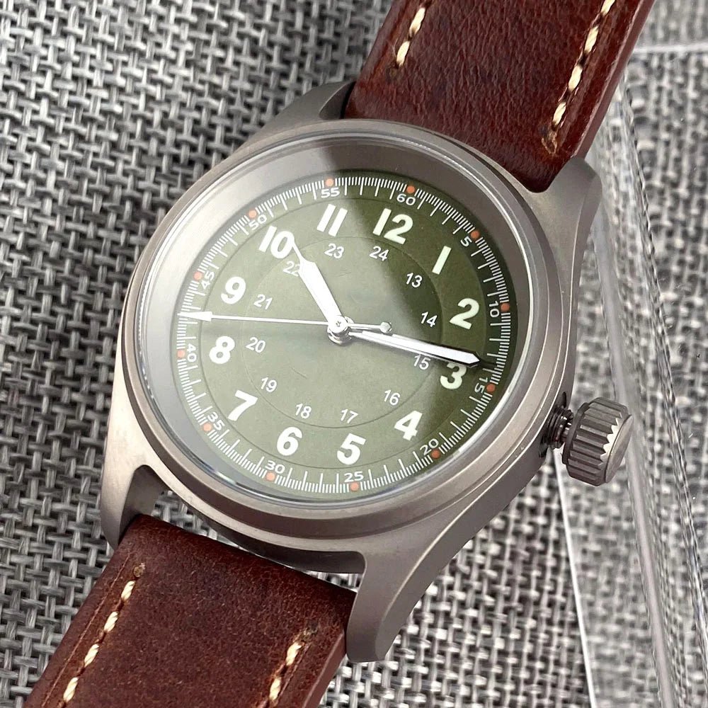 39mm Titanium Pilot Watch Tandorio TD143B NH35A PT5000 Automatic Sapphire 20ATM 63.7g Vintage - Tandorio Watches
