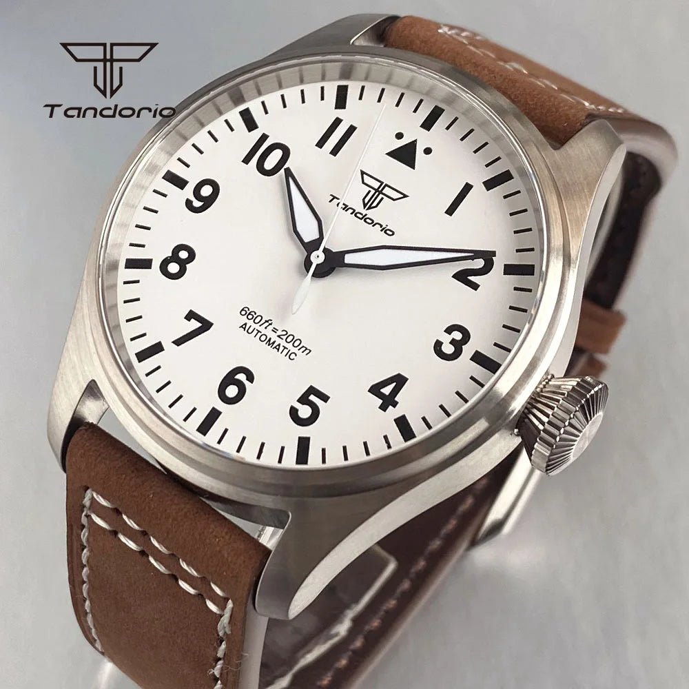 43mm Tandorio Big Pilot Watch TD144B NH35 PT5000 Automatic 20BAR Sapphire Luminous - Tandorio Watches