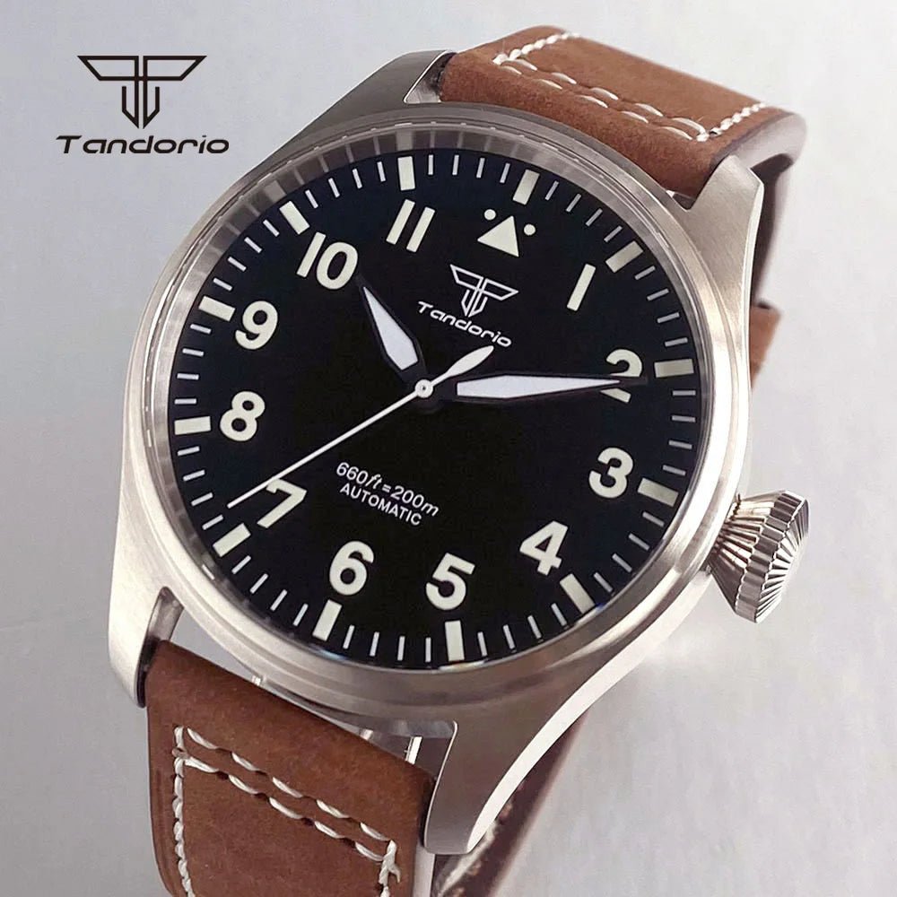 43mm Tandorio Big Pilot Watch TD144B NH35 PT5000 Automatic 20BAR Sapphire Luminous - Tandorio Watches