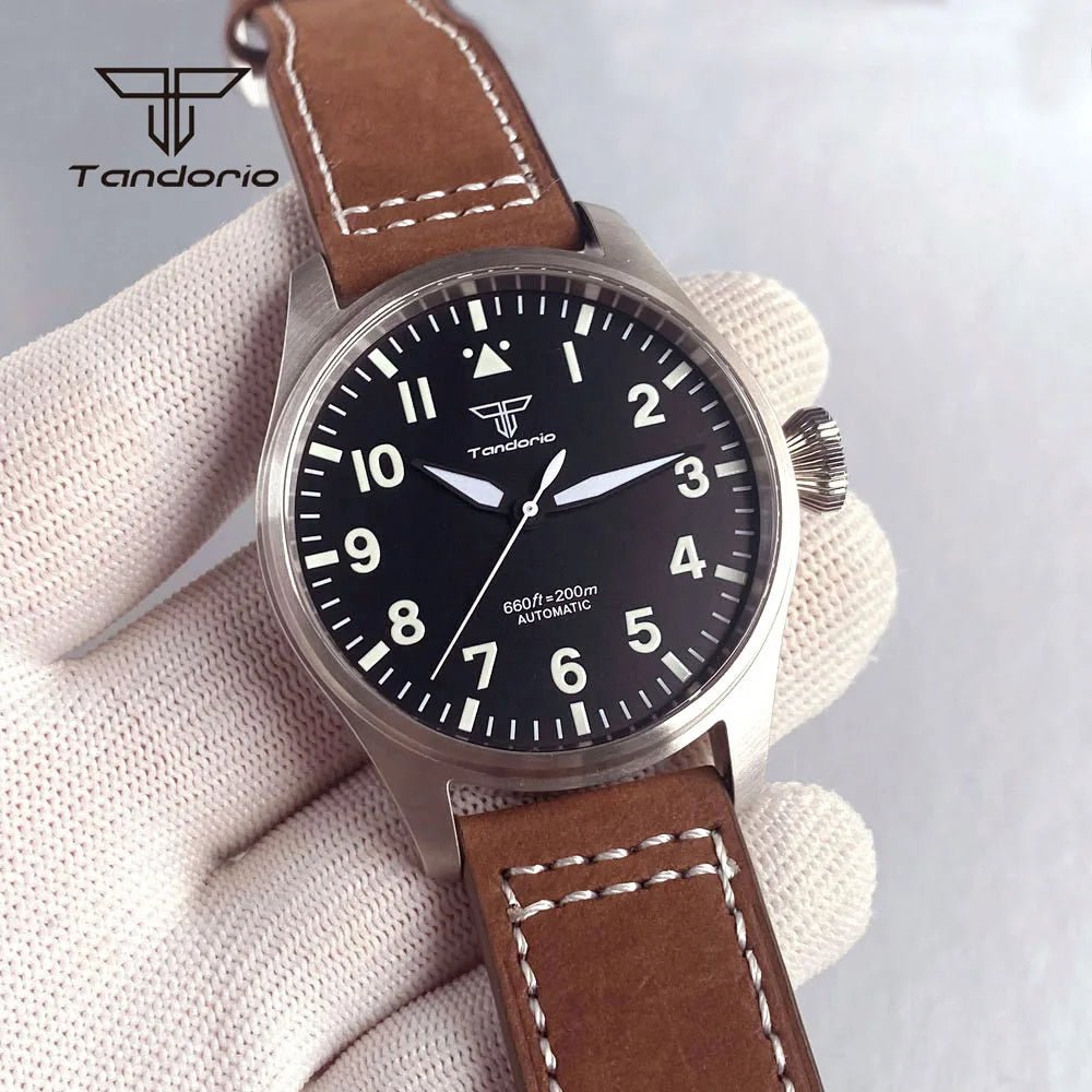 43mm Tandorio Big Pilot Watch TD144B NH35 PT5000 Automatic 20BAR Sapphire Luminous - Tandorio Watches