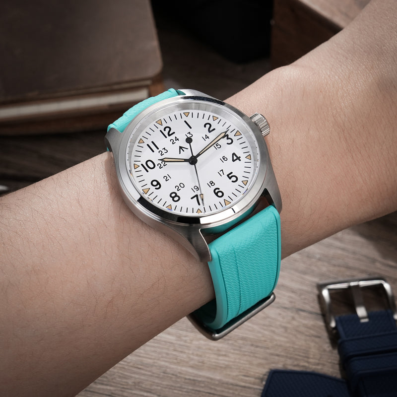 Black Blue FKM Rubber Watch band  Herringbone Textured  Watch Strap20mm 22mm