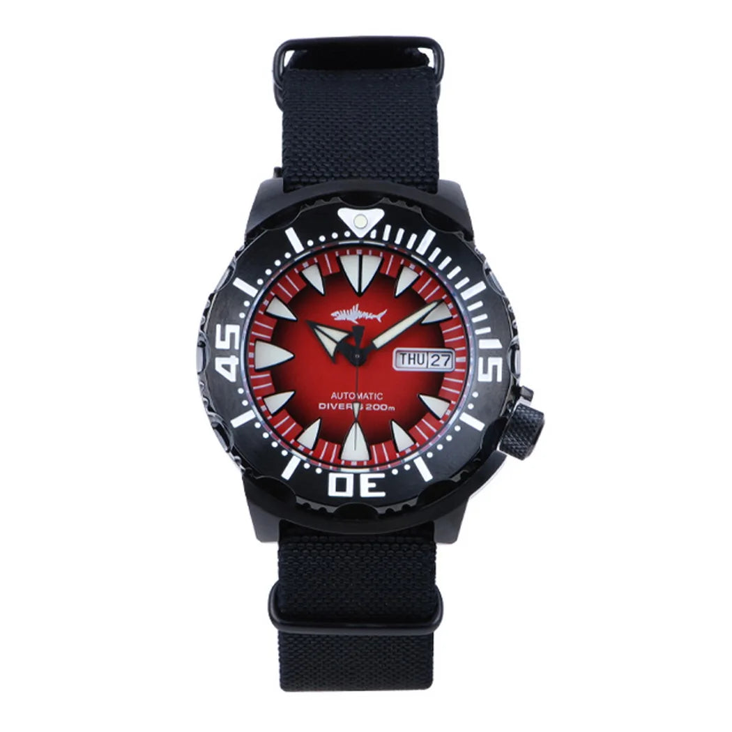 HEIMDALLR PVD Black Monster Watch 45mm 20ATM Waterproof C3 Luminous Sapphire NH36 Automatic Day-Date