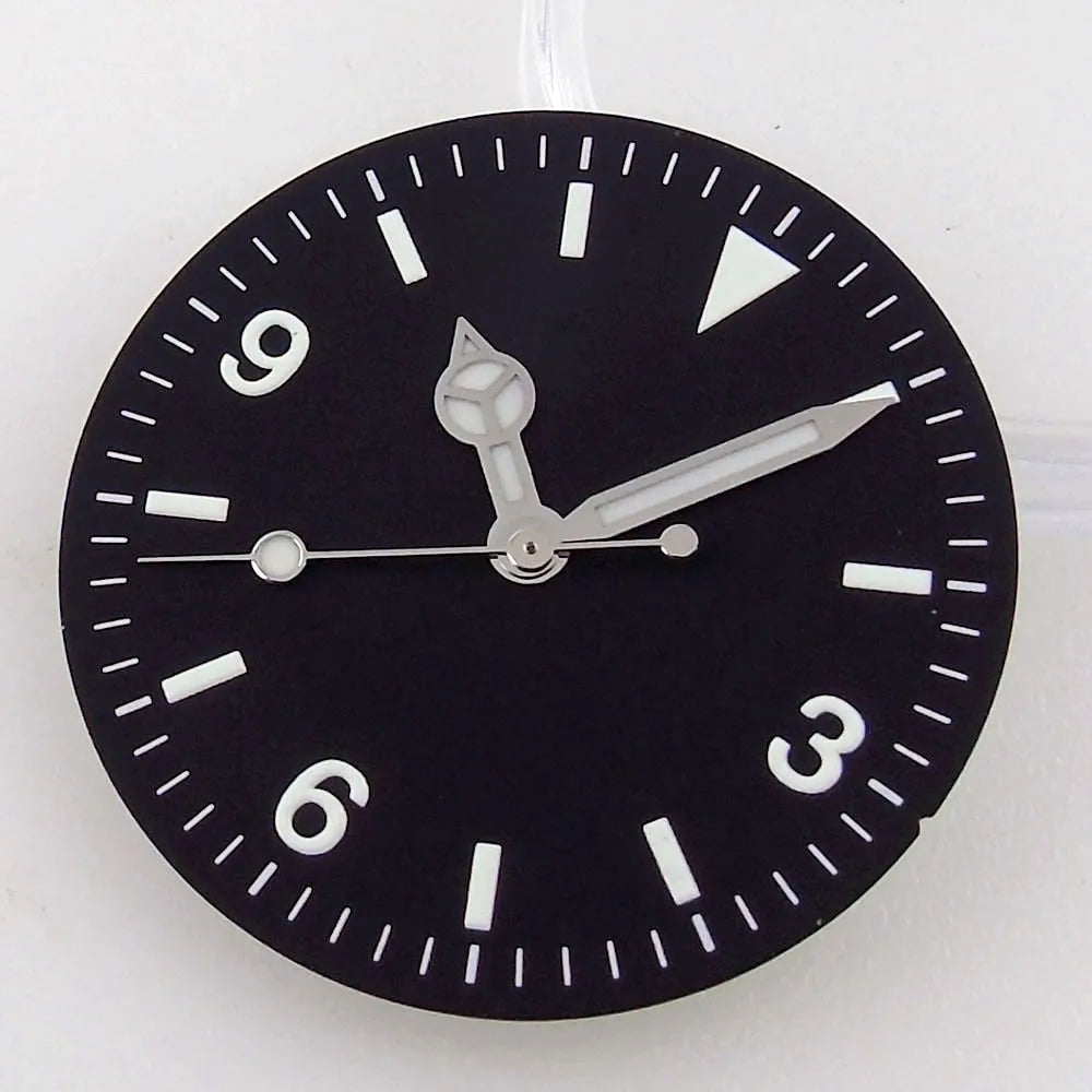 Nologo Black Vintage 29mm Yellow Marks Explorer Watch Dial fit NH35A NH36A ETA2824 PT5000 ST2130 ST1612 MIYOTA DG 2813 Watch Needles