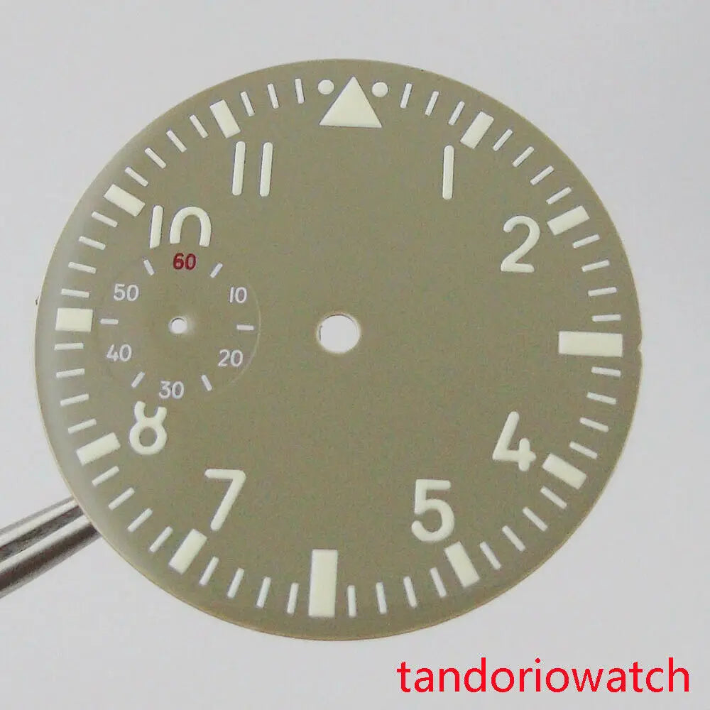 Sub Second 38.9mm Watch Dial Hands Set Grey Face Arabic Numerals Fit for ETA 6497 Hand Winding Movement