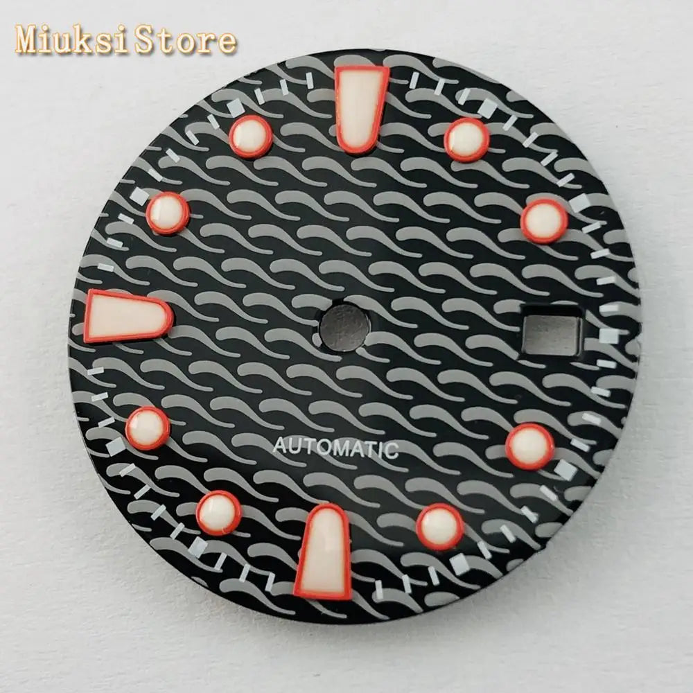 28.5mm Black Blue Green Watch Dial with Blue Luminous — Fits ETA 2836/2824, Miyota 8205/8215, Mingzhu DG2813/3804