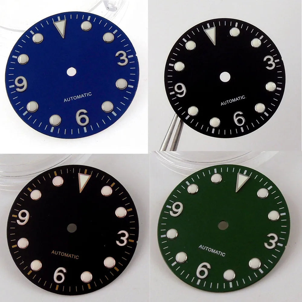 29.2mm Black/Green/Blue Watch Dial Luminous Marks Fit NH35A MH35 Automatic Movement Wristwatch Accessories