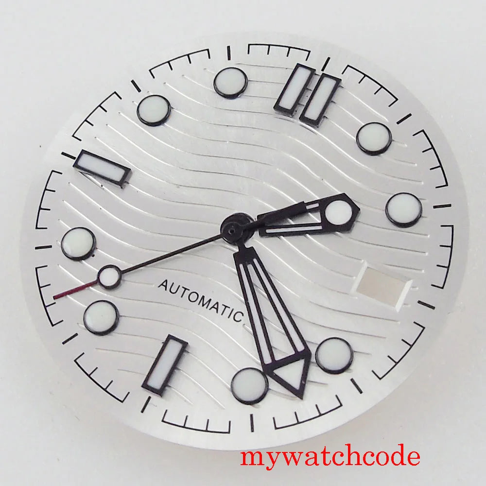 For NH35 Automatic Movement Watch Parts Dial Hands With Date Window Luminous Marks