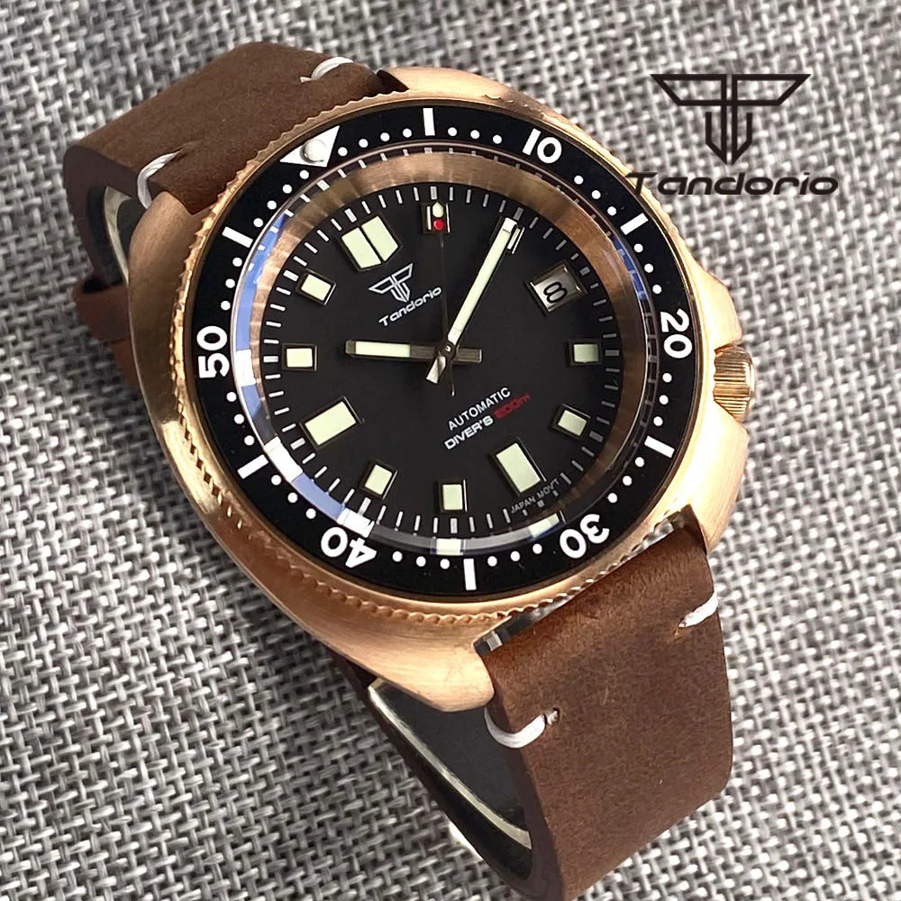 Tandorio CUSN8 Solid Bronze Turtle Watch TD239  PT5000 NH35A 44mm 20bar diver Sapphire