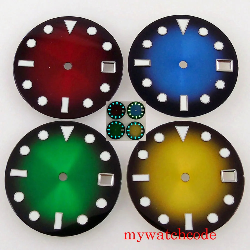 28.5mm Green Blue Red No Logo Luminous Marks Watch Dial Face For NH35 Automatic Movement