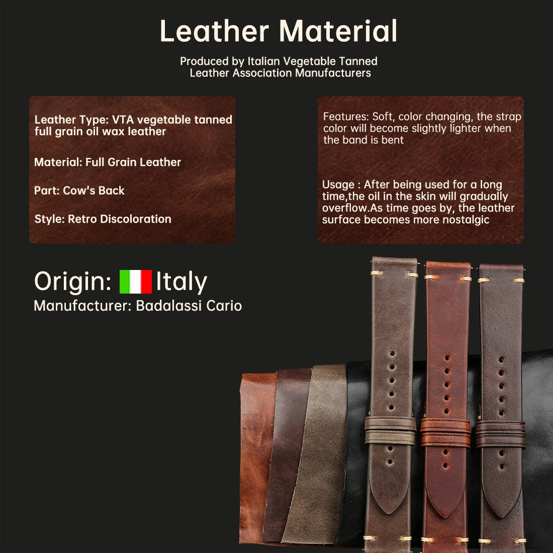 Quick Release Leather Watch Strap Butterfly Clasp Cow Leather Made in Tuscany Italy Accessories Bracelet Watch band 18mm 20mm 22mm