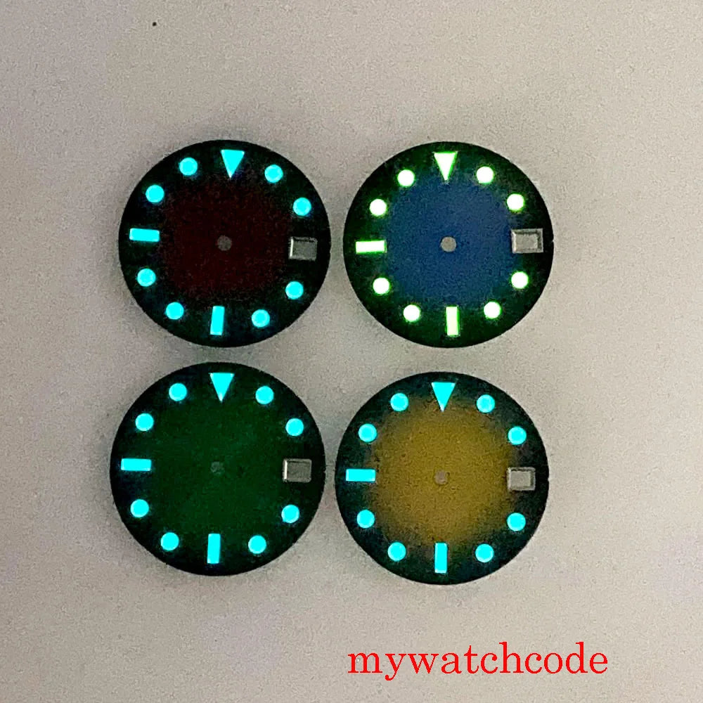 28.5mm Green Blue Red No Logo Luminous Marks Watch Dial Face For NH35 Automatic Movement