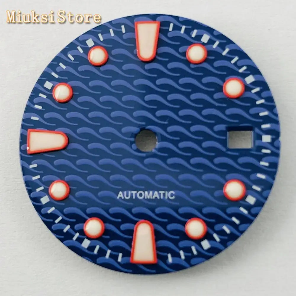 28.5mm Black Blue Green Watch Dial with Blue Luminous — Fits ETA 2836/2824, Miyota 8205/8215, Mingzhu DG2813/3804