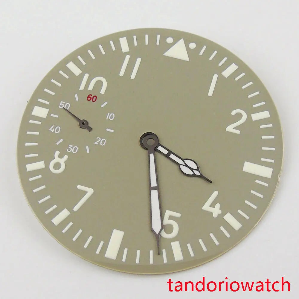 Sub Second 38.9mm Watch Dial Hands Set Grey Face Arabic Numerals Fit for ETA 6497 Hand Winding Movement