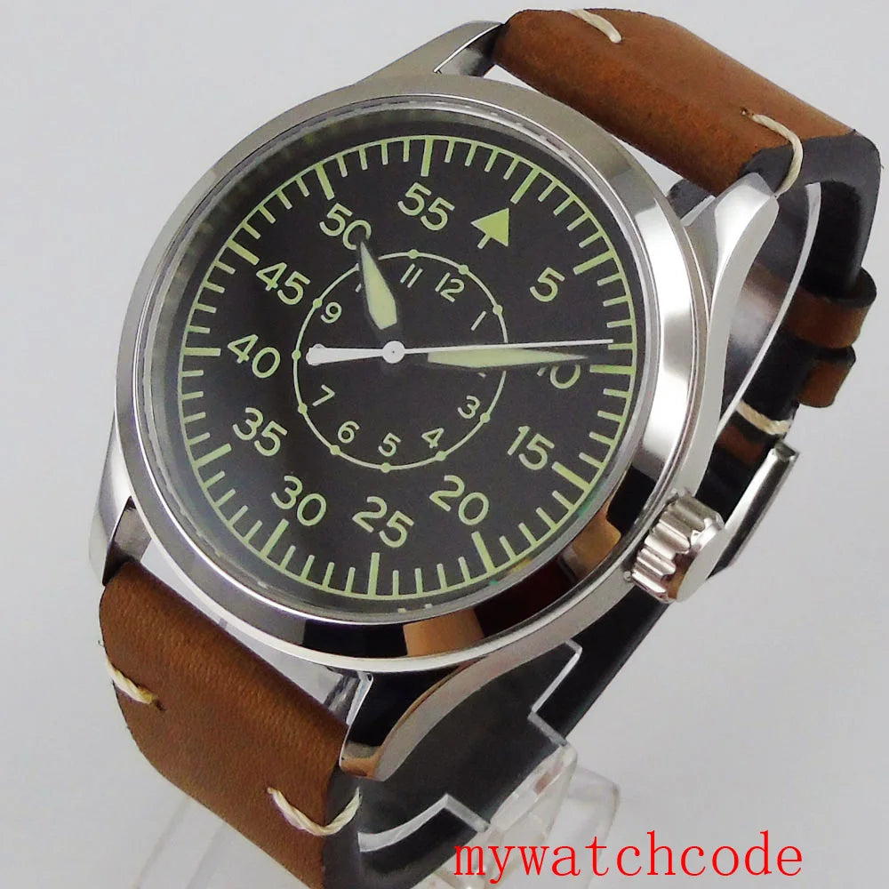 Classic Pilot Watch Tandorio TD 137S 42MM Miyota 8215 ST1612 Automatic Sapphire Green Luminous  Glass Back3ATM