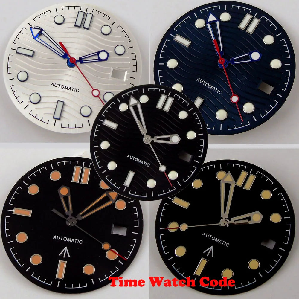 31mm Wave Dial Watch Face Hands Fit for NH35A ETA 2824 PT5000 ST2130 Miyota 8215 821A DG2813 3804 Movement Date Luminous Dial