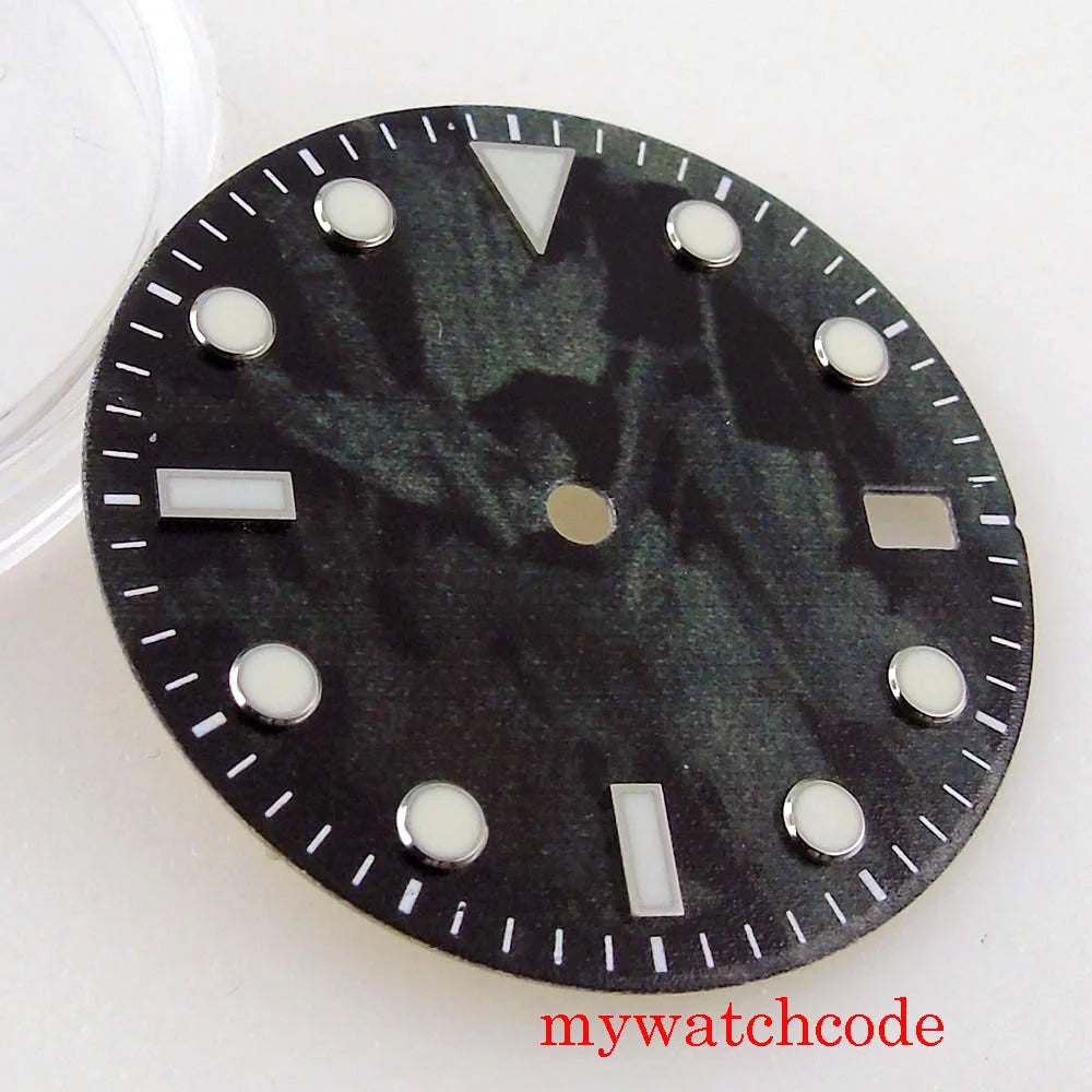 29mm Grey Sterile Dial Face With Date Window Green Luminous Marks Fit NH35A  Movement New Arrival Parts