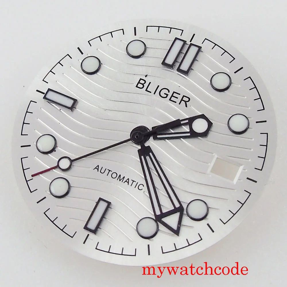 For NH35 Automatic Movement Watch Parts Dial Hands With Date Window Luminous Marks