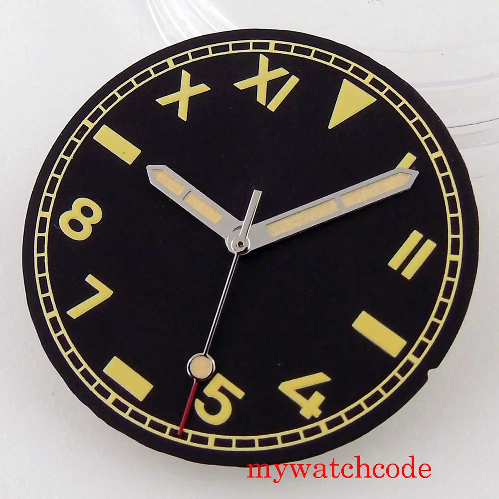 For NH35 NH36 MIYOTA 82 Series ETA 2836 2824 Automatic Movement 29MM California Black Super Luminous Watch Dial Face Hands Set