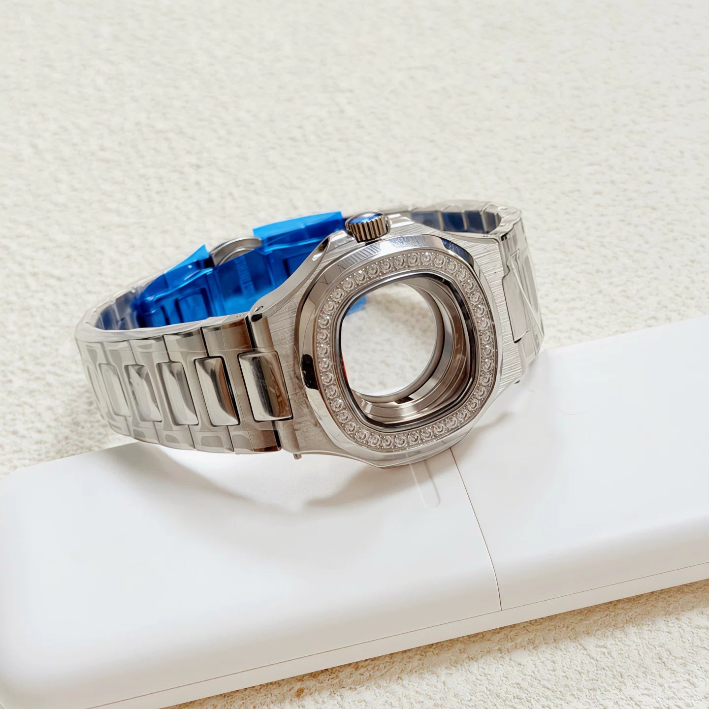 New 35MM Nautilus Watch Case Men / Women Diamond bezel NH05 AUTOMATIC Sapphire for 22.3MM Dial