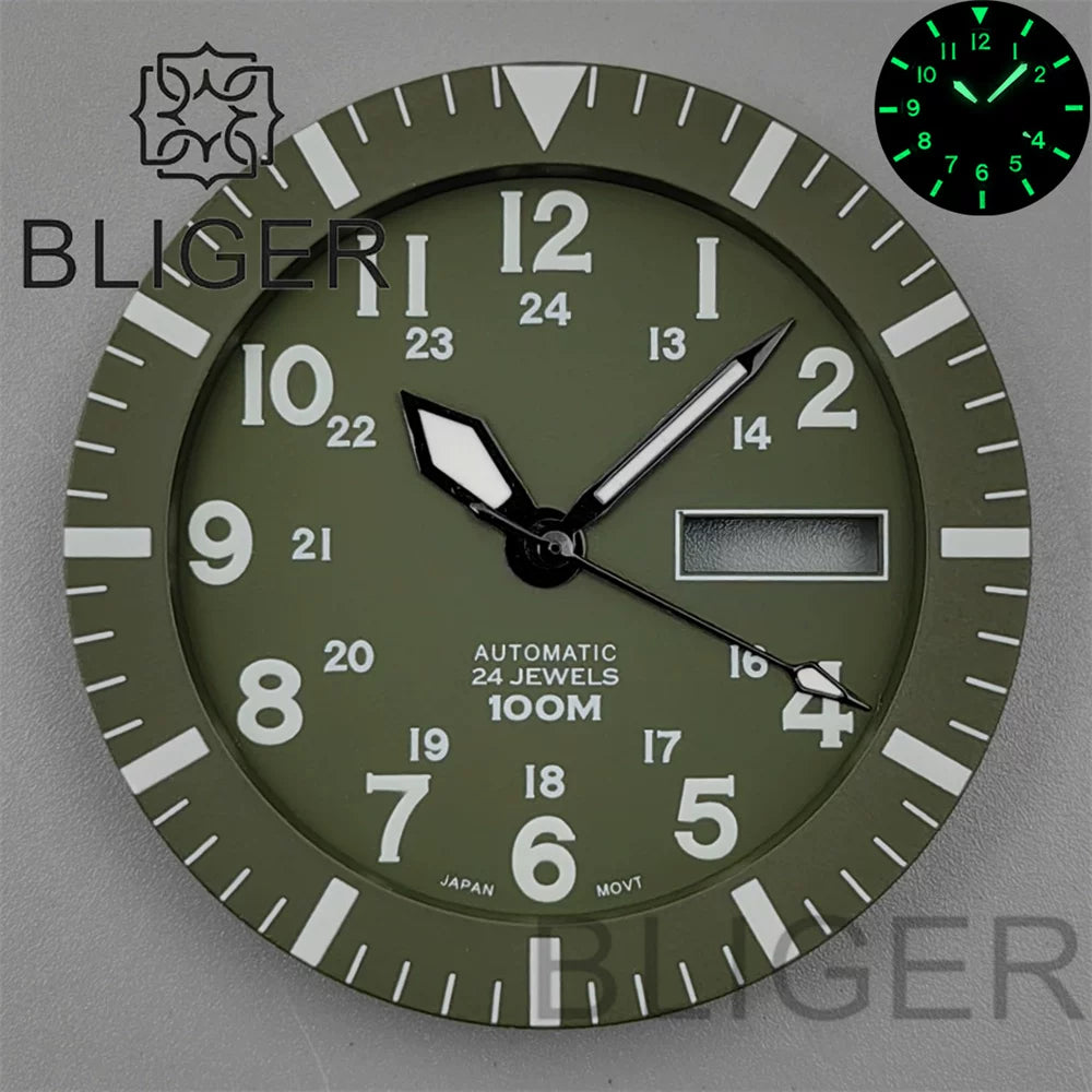 42MM Silver / black Pilot case  retro strap with 34.3mm dial pin for NH35 NH36 watch accessories
