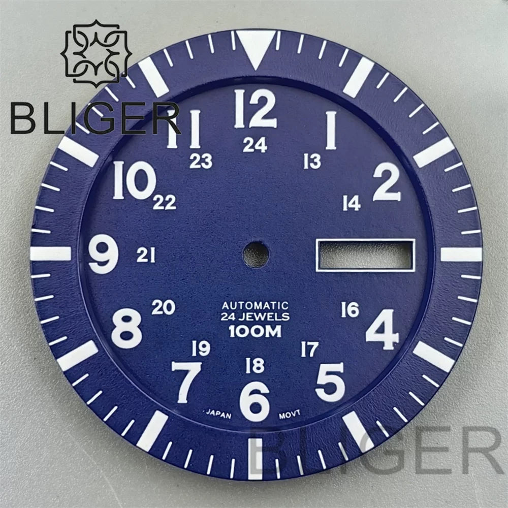 34.3mm Dial For NH36 Day-Date double calendar window green luminous