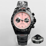 39Mm VK64 Datona Watch 2 eyes Black PVD Chronograph Quartz 5-pin green luminous sapphire 5ATM