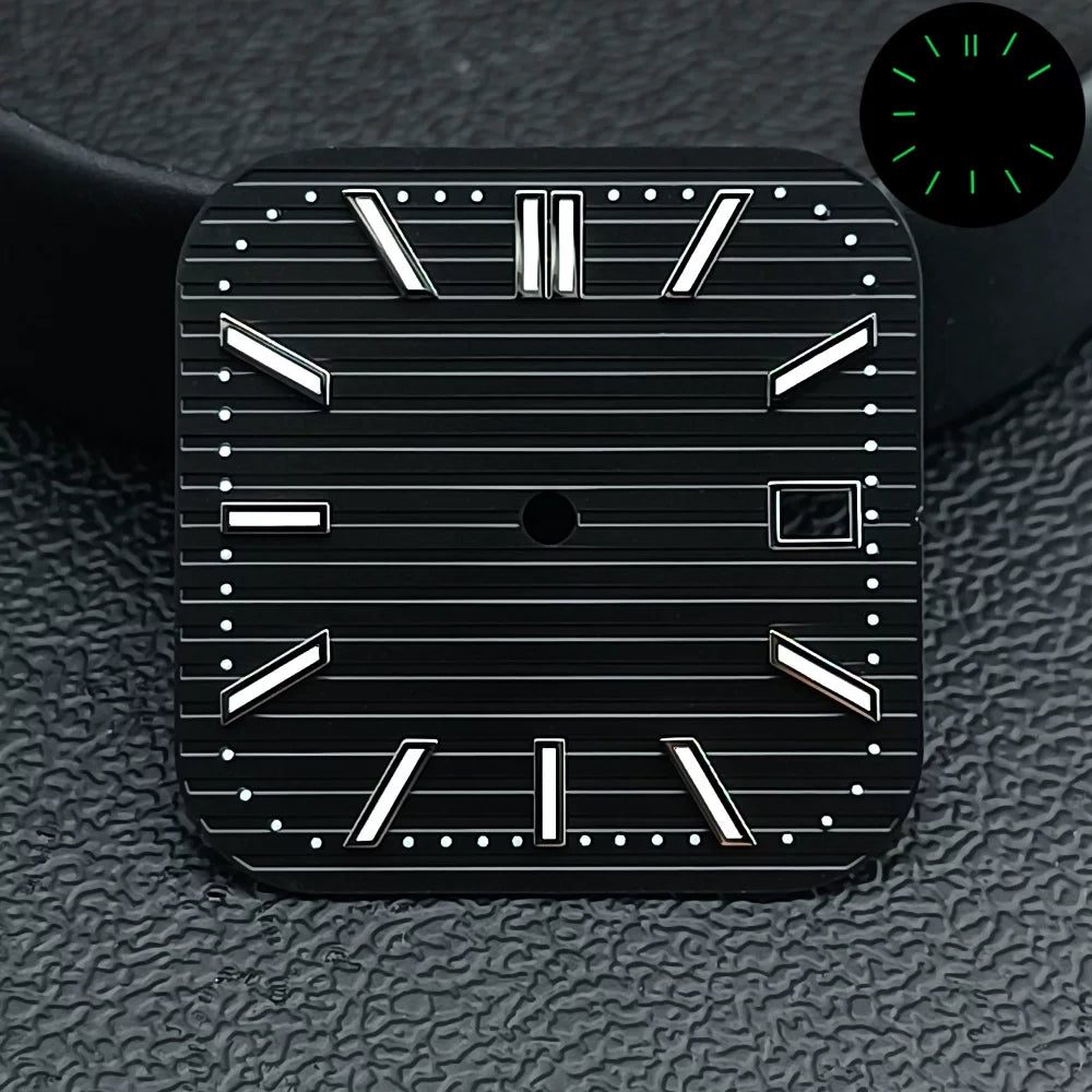 29.5mm Square dial NH35 movement silver nail green luminous