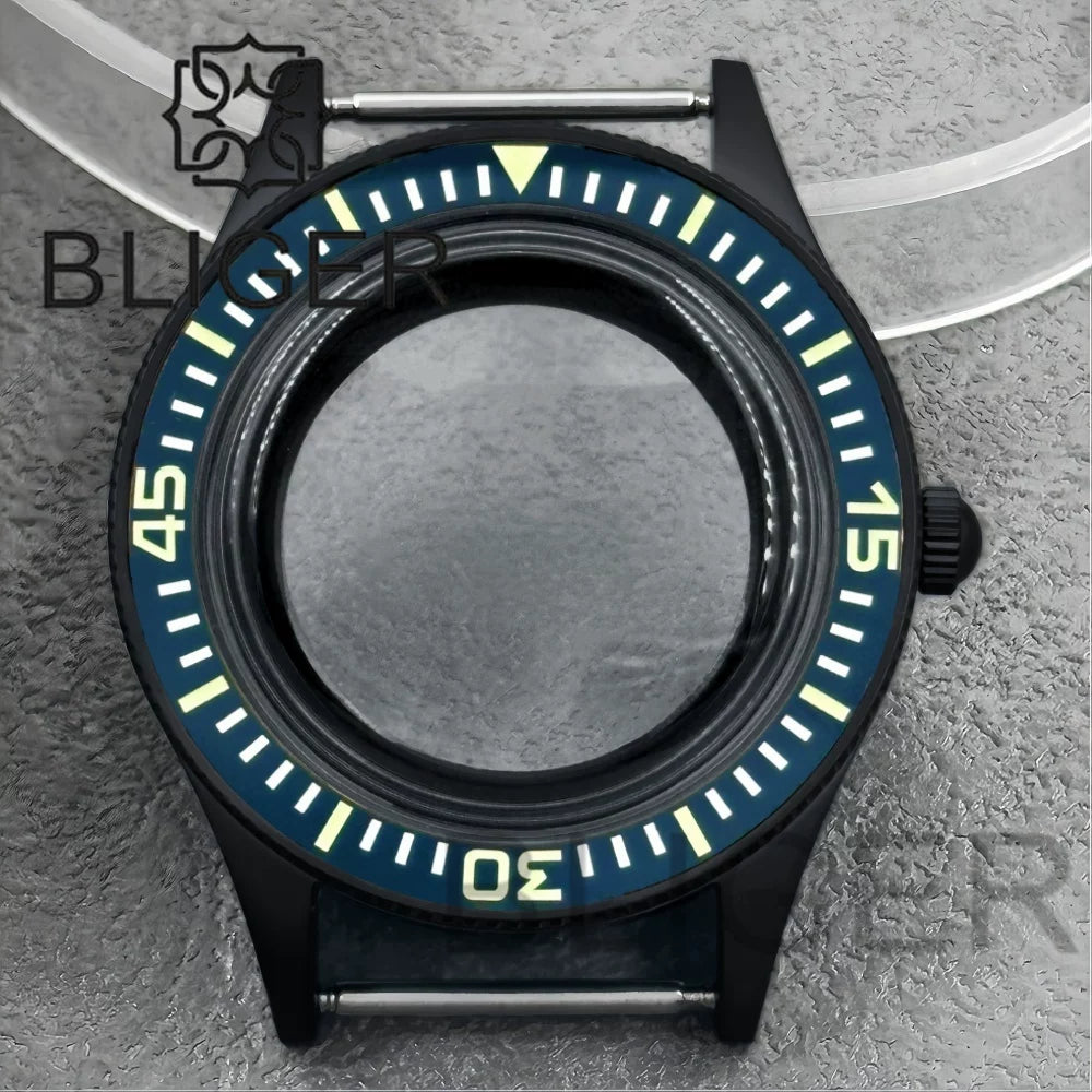 40mm PVD black Fifty Fathom Watch Case matte sandblasted Ceramic Bezel NH35 34 36 38 etc PT5000 ETA 2824 Miyota8215 movement 10Bar Sapphire