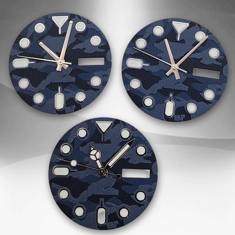 28.5mm NH36 Dial camouflage dual calendar Green Lume light with hands Day-Date crown at 3,3.8,4.2